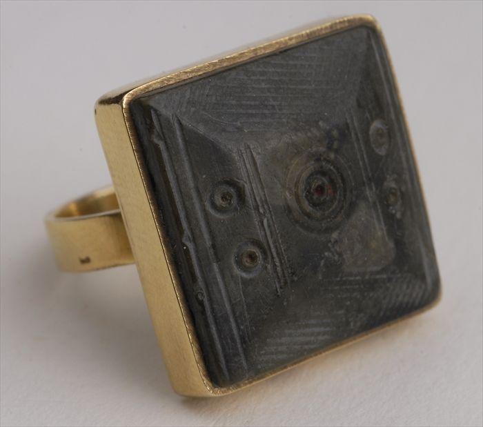 Appraisal: Carved Hardstone Ring in a Gold Mount