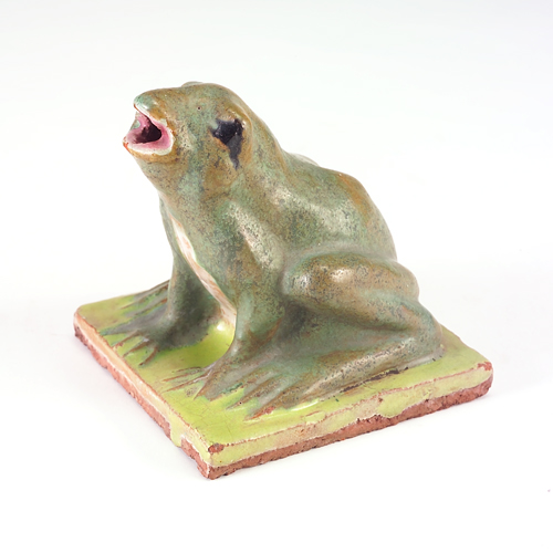 Appraisal: MUELLER Attr Fountain frog figurine in matte green glazes Small