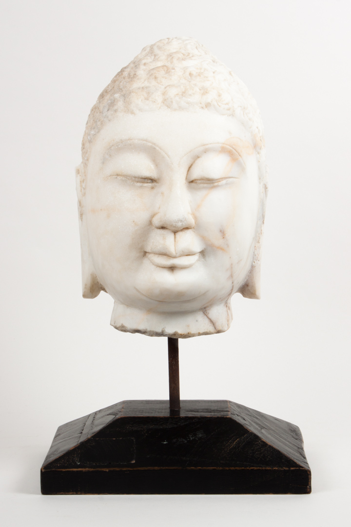 Appraisal: Chinese carved marble Buddha head th century or earlier mounted