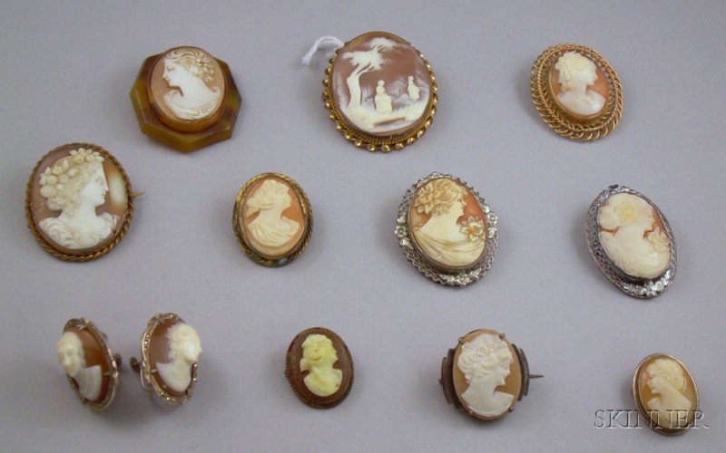 Appraisal: Small Group of Cameo Jewelry including a pair of silver