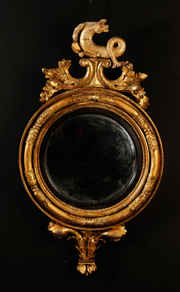 Appraisal: - Federal Convex Mirror Federal convex mirror with unusual seahorse