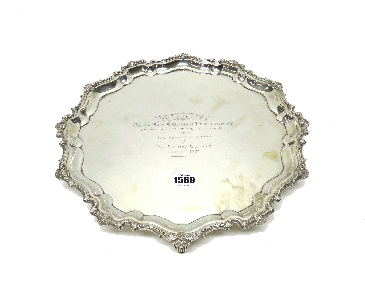 Appraisal: A silver salver of shaped circular form the decorated rim