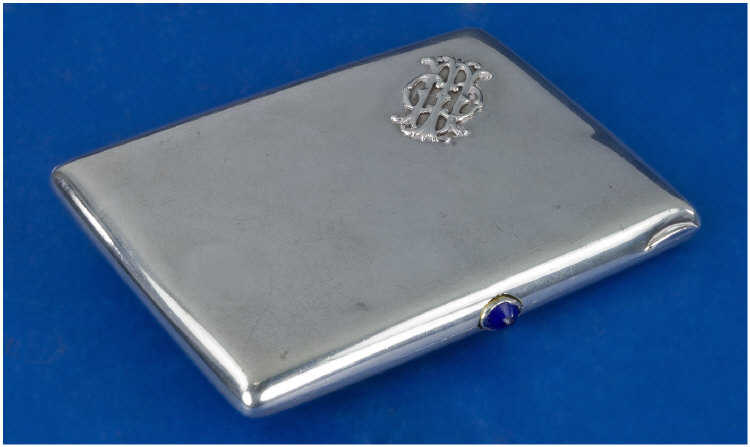 Appraisal: Russian Silver Cigarette Case Silver Gilt Interior With Blue Cabochon