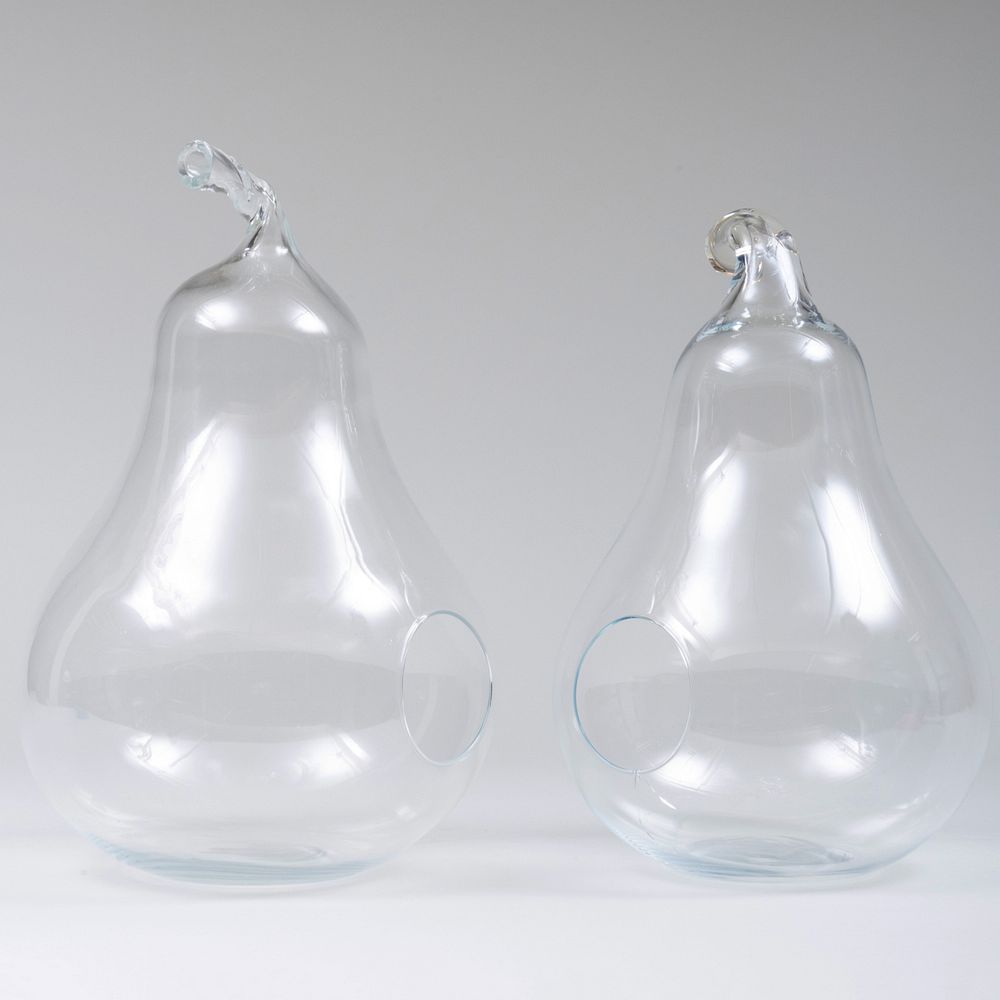 Appraisal: Pair of Glass Pear Form Terrariums x in diam Condition