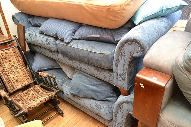 Appraisal: A PAIR OF BLUE UPHOLSTERED SOFAS