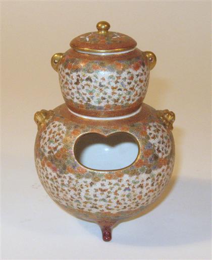 Appraisal: Japanese earthenware satsuma two-part double gourd censer Dozanmarked