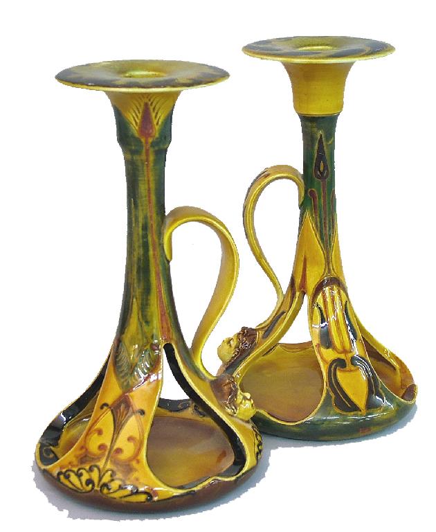 Appraisal: Pair of Doulton Art Nouveau chamber sticks with stylised foliate