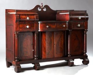 Appraisal: American Classical Carved Mahogany Sideboard th c the top with