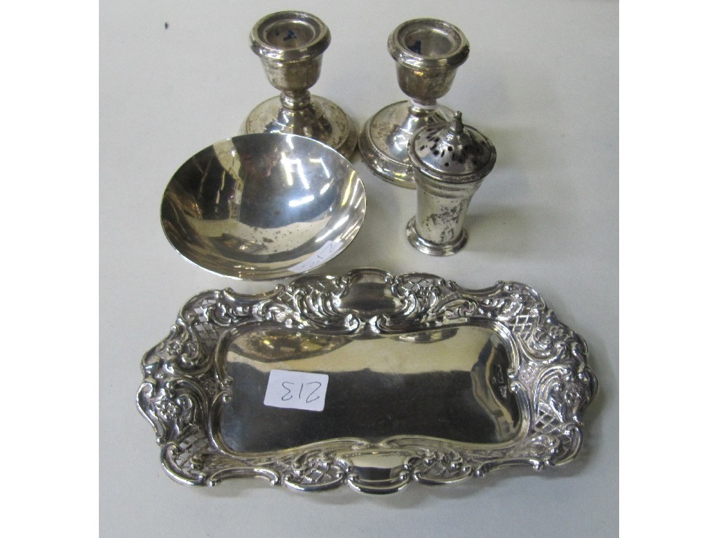 Appraisal: Lot comprising pair of silver candl