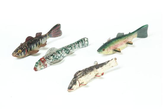 Appraisal: FOUR FISH DECOYS American st half- th century Probably made