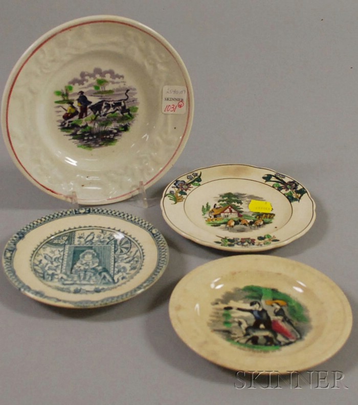 Appraisal: Four Transfer-decorated Earthenware Children's Plates England th century one depicting