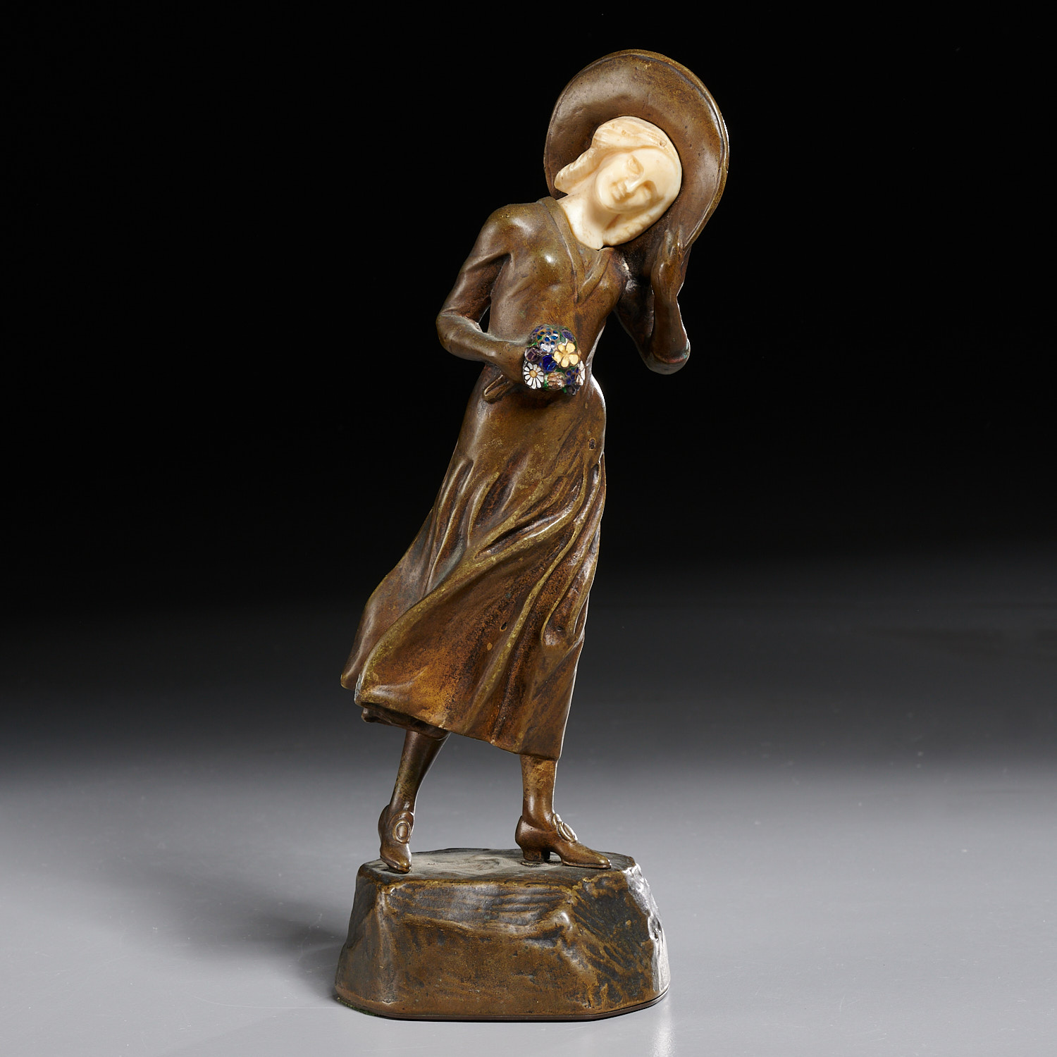 Appraisal: EMIL MEIER ENAMELED BRONZE SCULPTURE Emil Meier French - Woman