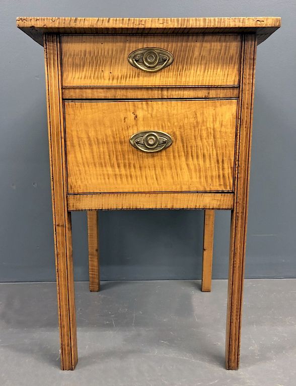 Appraisal: Figured Maple Two Drawer Work Table Figured maple two drawer