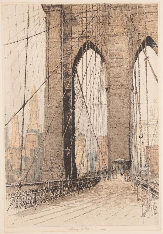 Appraisal: Luigi Kasimir Austrian - Brooklyn Bridge color etching and aquatint