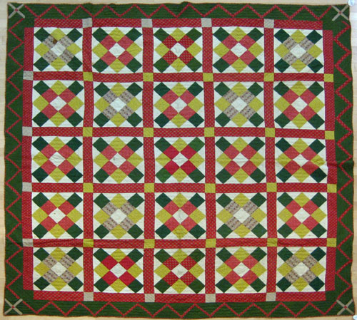 Appraisal: Pieced block in grid quilt late th c x