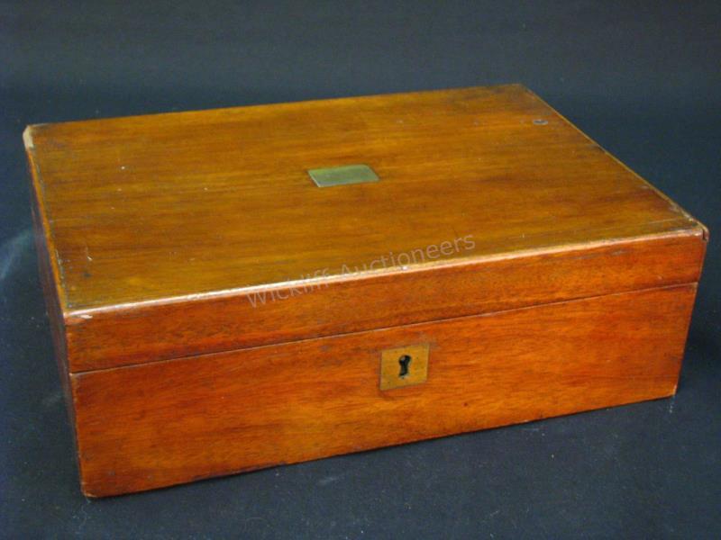 Appraisal: Antique Walnut Lap Desk velvet writing service removable pen holder