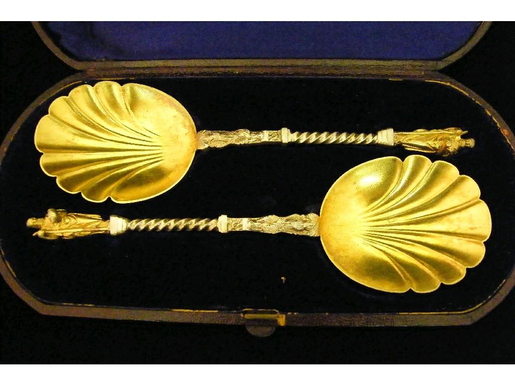 Appraisal: Boxed pair of Victorian apostle fruit spoons the mounted biblical