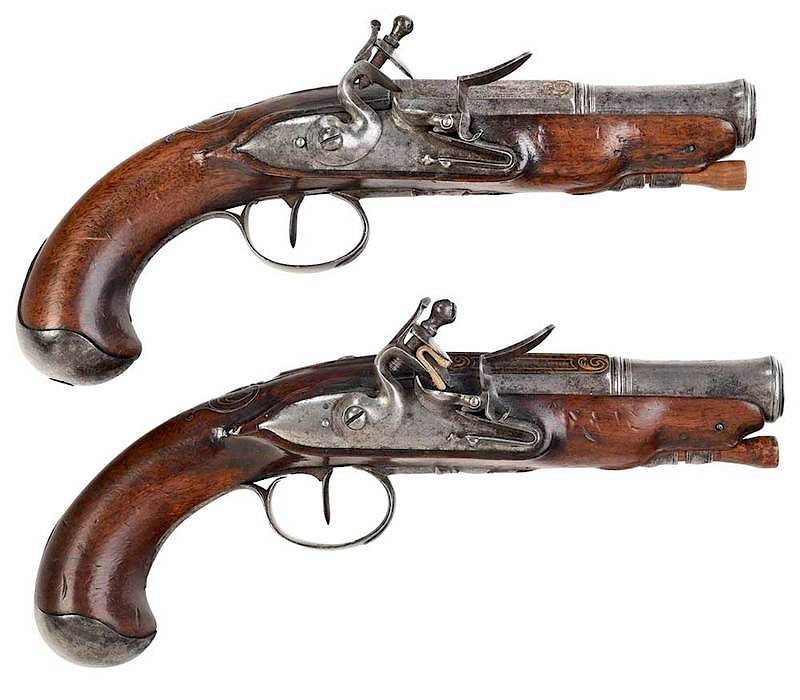 Appraisal: Pair Flintlock Pistols Late th century gilt decorated octagonal to