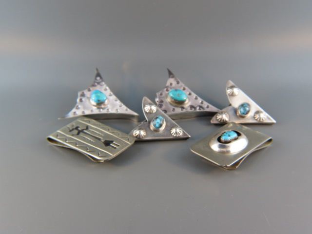 Appraisal: pcs Indian Turquoise Sterling Jewelry money clips and collar tips