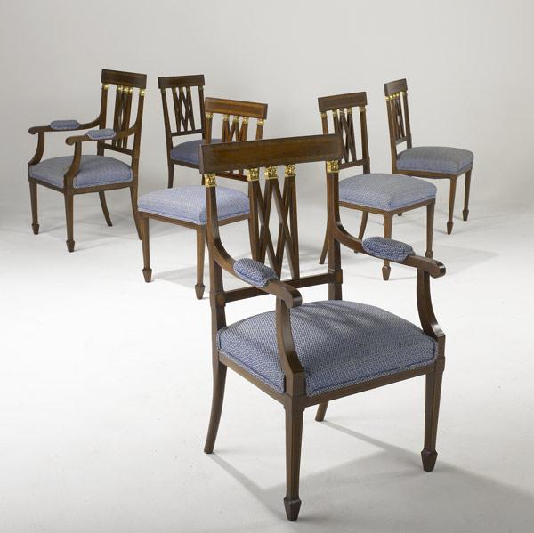 Appraisal: FEDERAL STYLE DINING CHAIRS Set of six with upholstered seats