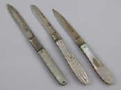 Appraisal: Three silver fruit knives with m o p handles one