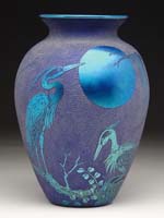 Appraisal: SIGNED SAM STURGEON VASE Iridescent blue finish with cameo carved