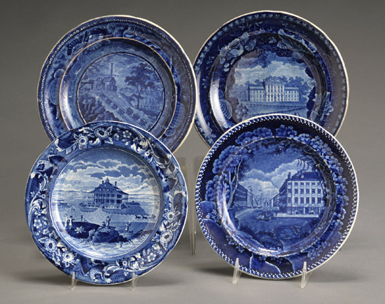 Appraisal: Group of Four Staffordshire Historical Dark Blue Transfer-Decorated Luncheon Plates