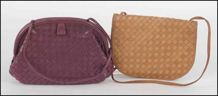 Appraisal: TWO BOTTEGA VENETA WOVEN LEATHER HANDBAGS Purple '' x ''