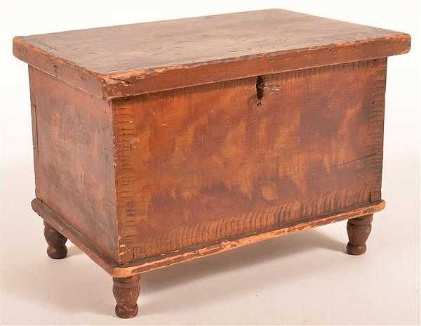 Appraisal: Pa Flame Grain Paint Miniature Blanket Chest Mid th Century