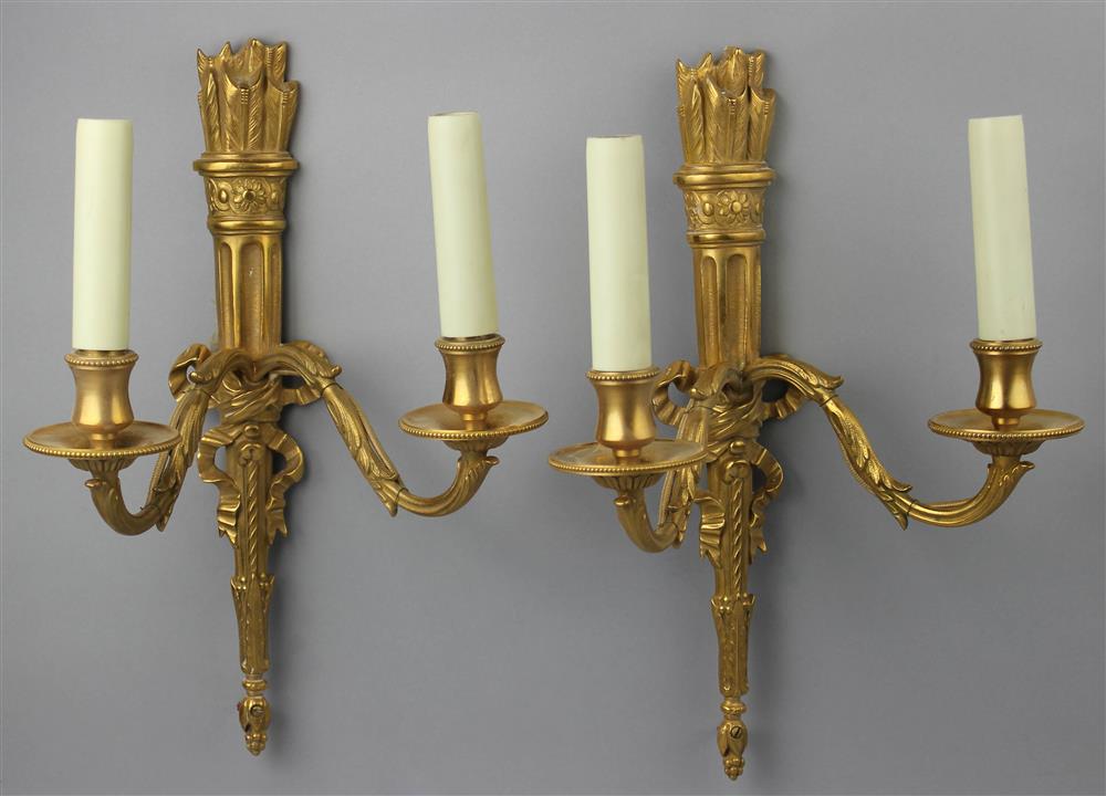 Appraisal: PAIR OF LOUIS XVI STYLE GILT BRONZE TWO ARM WALL