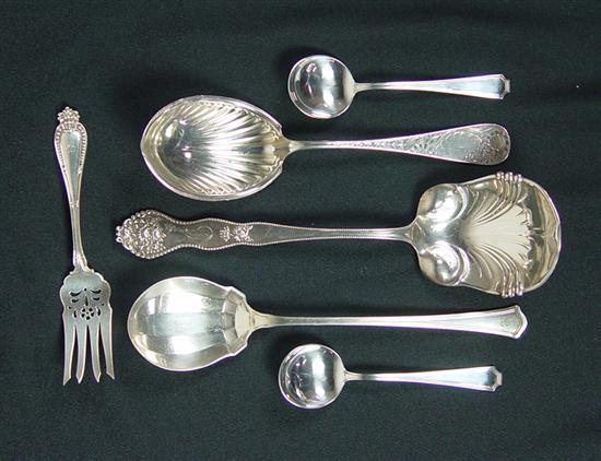 Appraisal: Six Pieces of Sterling Flatware Three large shell shaped Victorian