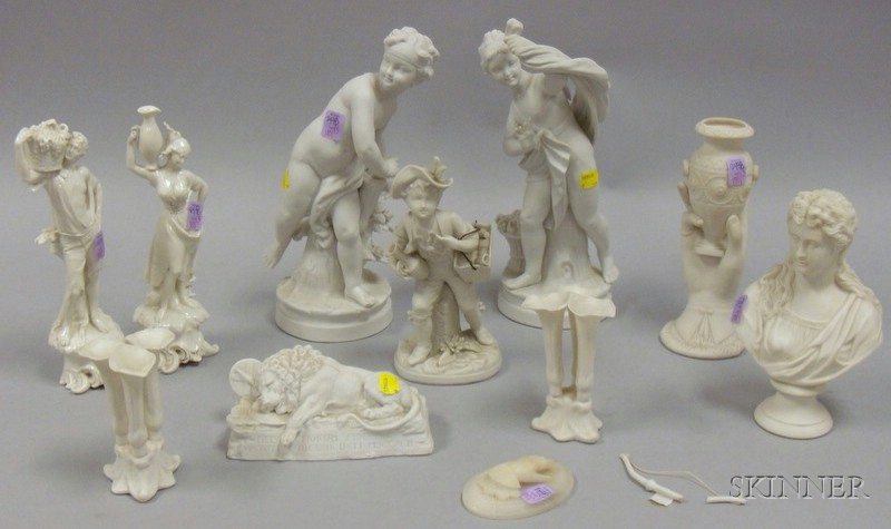 Appraisal: Eight Parian Items a Pair of Ceramic Figures and an