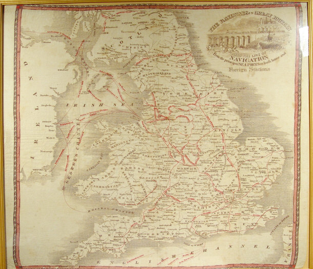 Appraisal: th Century map of The Railways In Great Britain printed