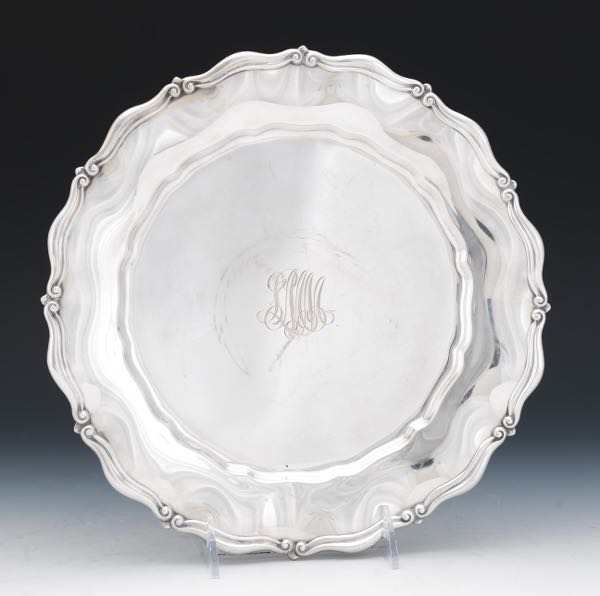 Appraisal: GORHAM STERLING PLATE Scrolling serpentine border monogrammed Marked to the