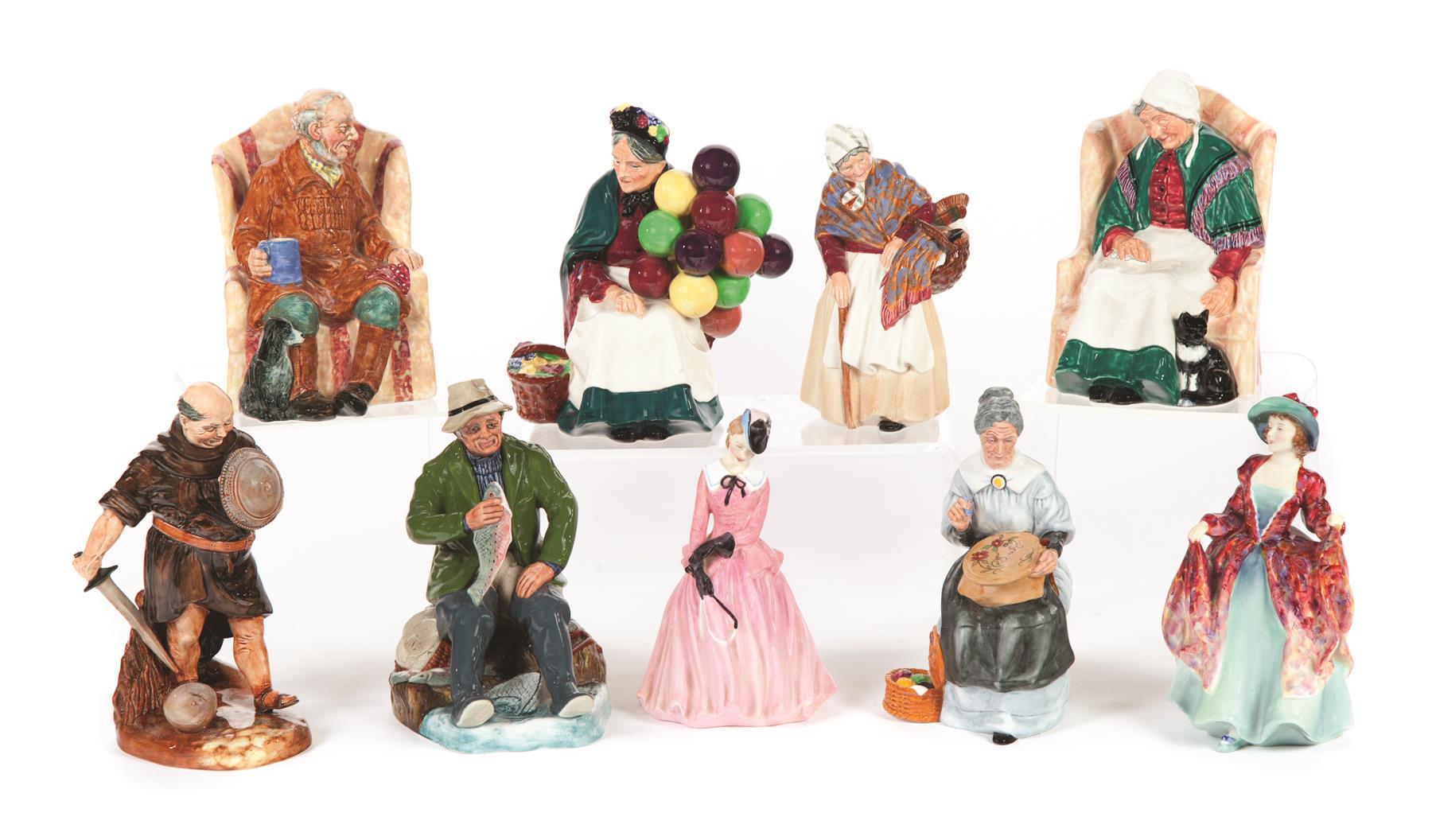 Appraisal: NINE ROYAL DOULTON FIGURINES American nd half- th century Embroidering