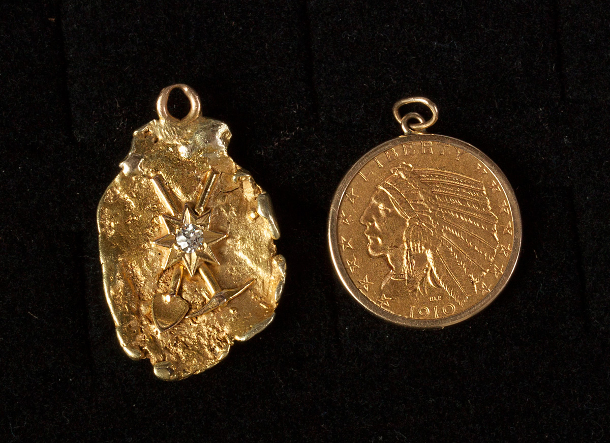 Appraisal: K Gold Nugget Pendant with Diamond Mining Tools Old mine