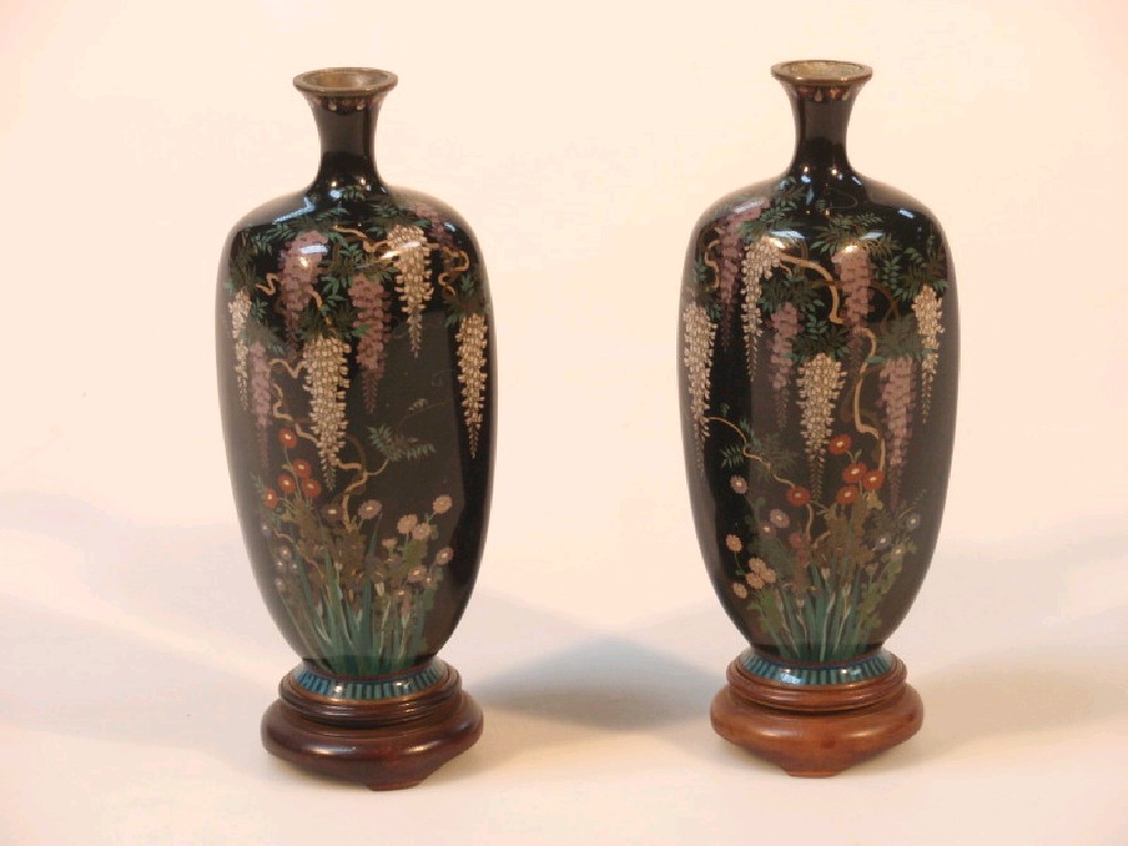 Appraisal: A pair of late thC Japanese silver wire cloisonne vases