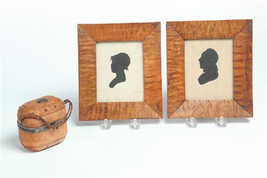 Appraisal: SEWING KIT AND TWO SILHOUETTES American th century Two cutout