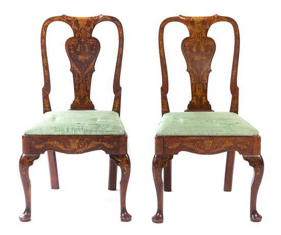 Appraisal: Sale Lot A Pair of Dutch Marquetry Walnut Side Chairs