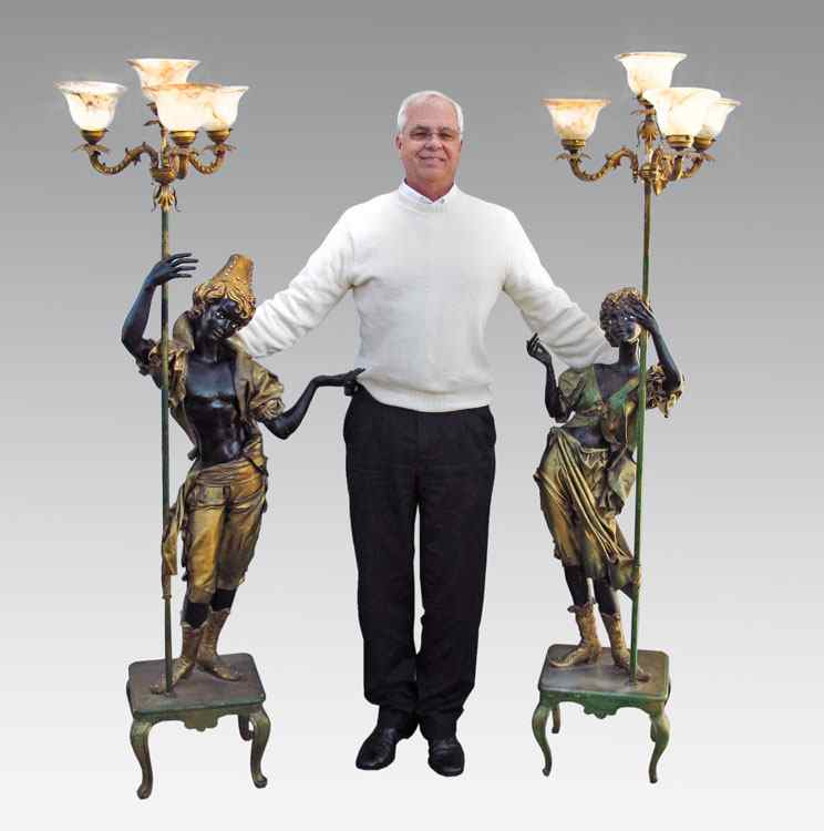 Appraisal: PAIR BLACKAMOOR FLOOR LAMPS Hollow body orientalist man and woman