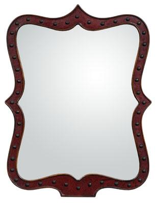 Appraisal: Spanish baroque style mirror shield form with leather and brass