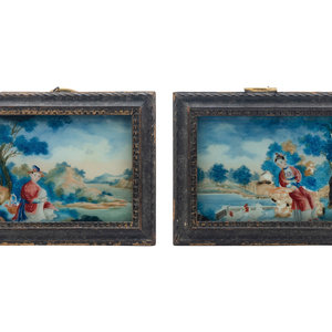 Appraisal: Two Chinese Export Reverse Glass Paintings each framed depicted a