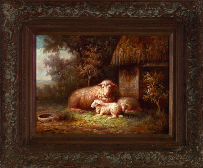 Appraisal: British School st Century Sheep and Lambs at Rest oil