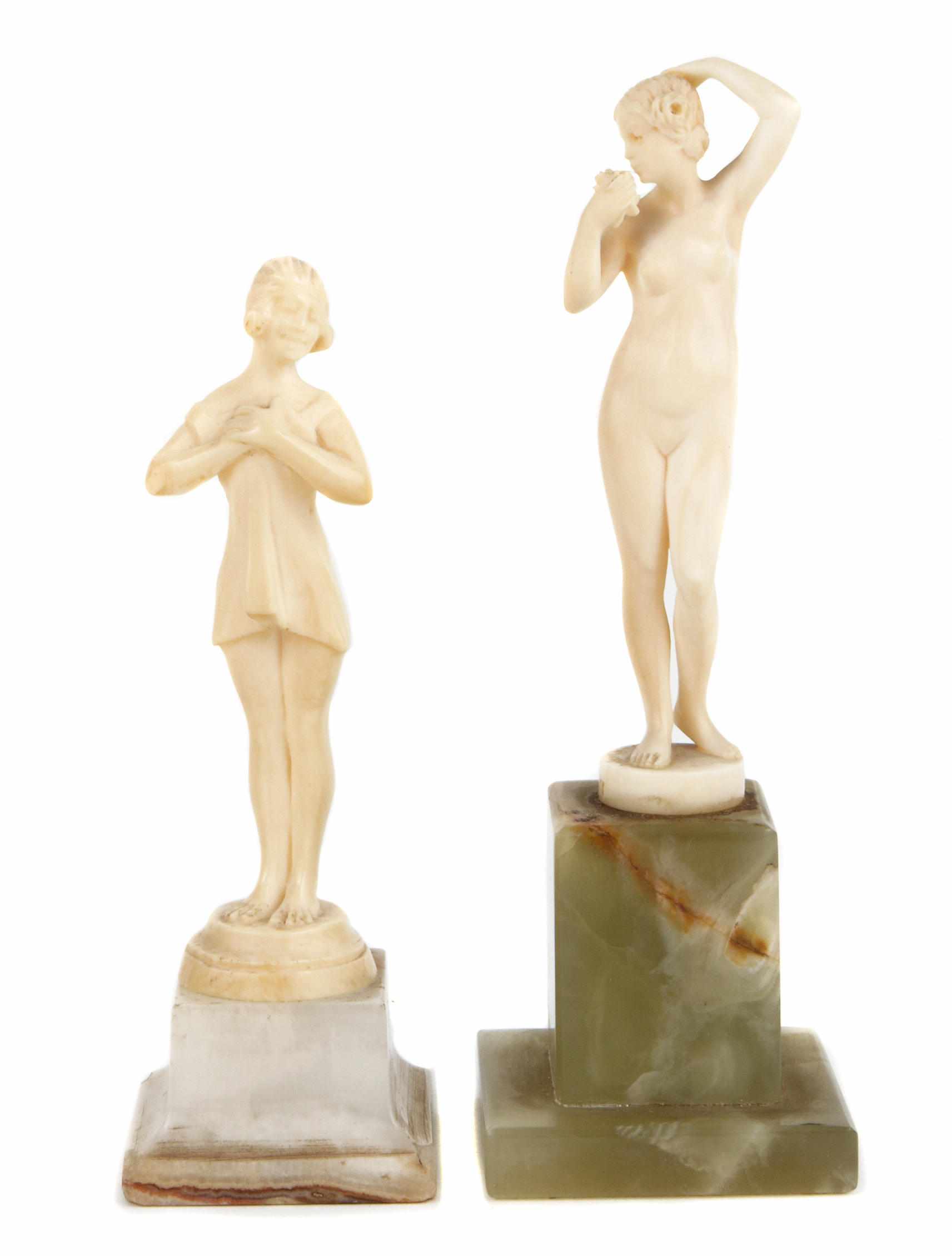 Appraisal: Two Continental ivory miniature figures of women early th centurythe