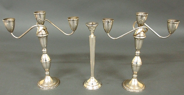 Appraisal: - Pair of weighted sterling silver candelabra h x w