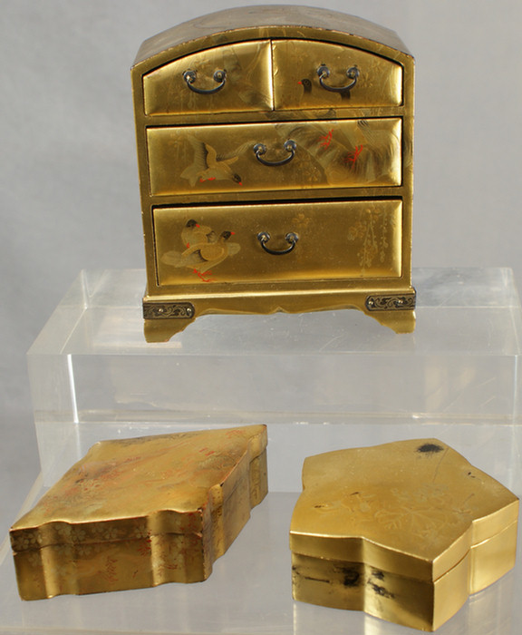 Appraisal: Japanese Gold Lacquer miniature chest of drawers H delicately painted