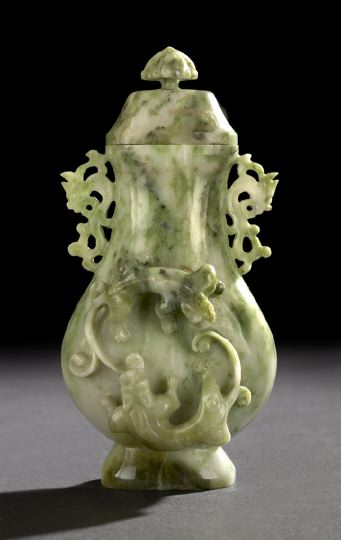 Appraisal: Chinese Carved Jade Covered Vase first half th century the