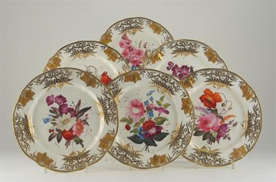 Appraisal: A set of six Coalport plates the wells painted with