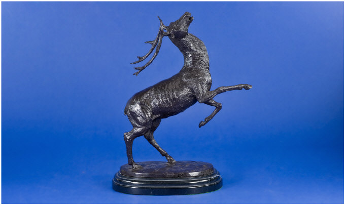 Appraisal: Bronze Animal Figure Rearing Stag inches tall