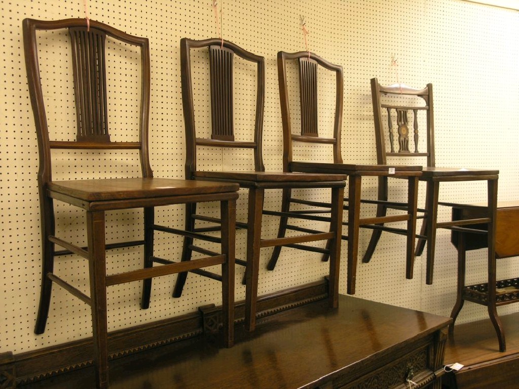 Appraisal: An Edwardian inlaid mahogany bedroom chair with pierced splat together